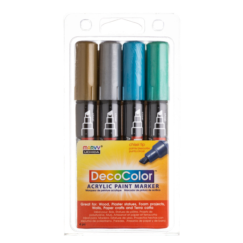 DecoColor® Acrylic Paint Markers, 315-S, Chisel Tip, Metallic Colors, Set of 4