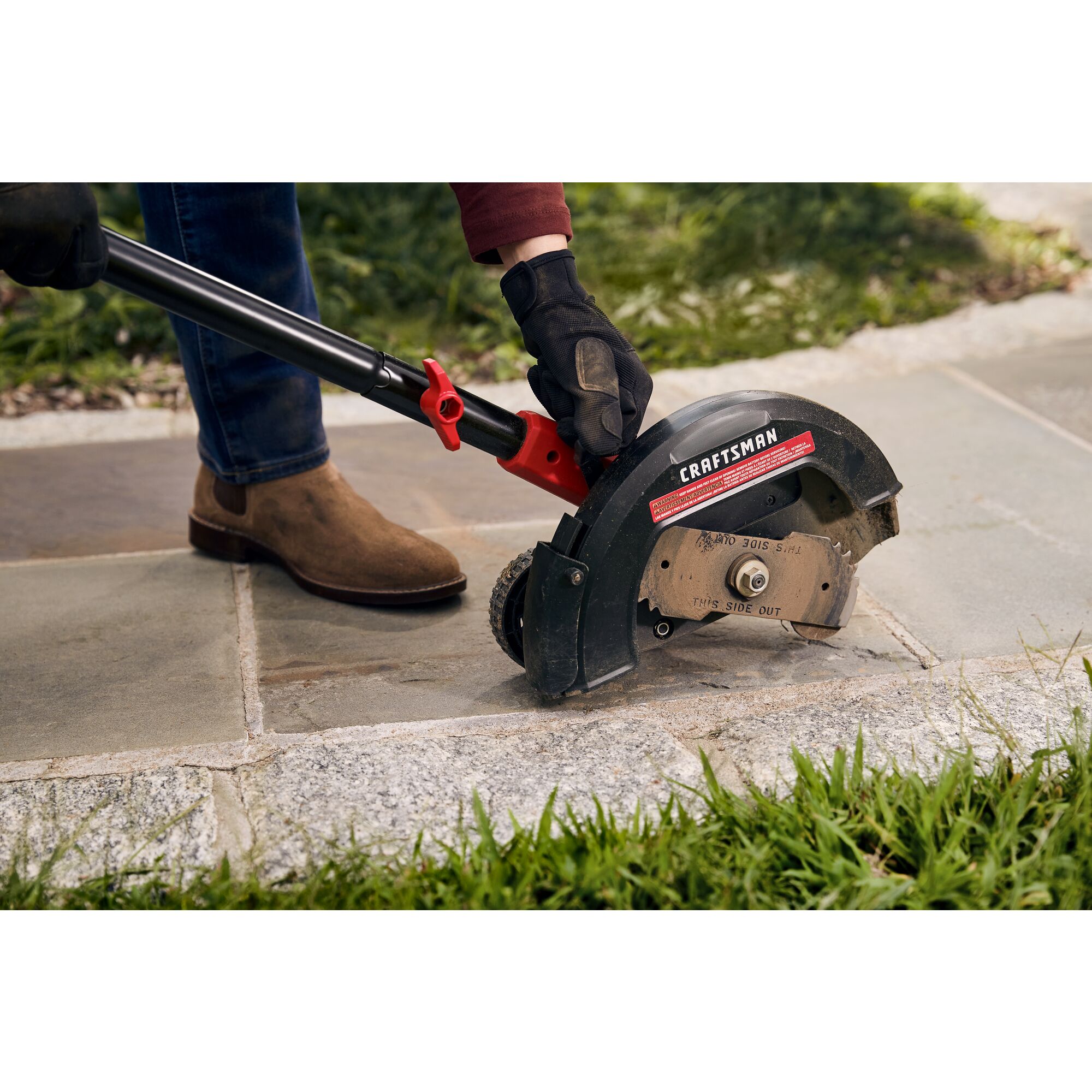 Integrated edge guide  feature of cordless edger kit.