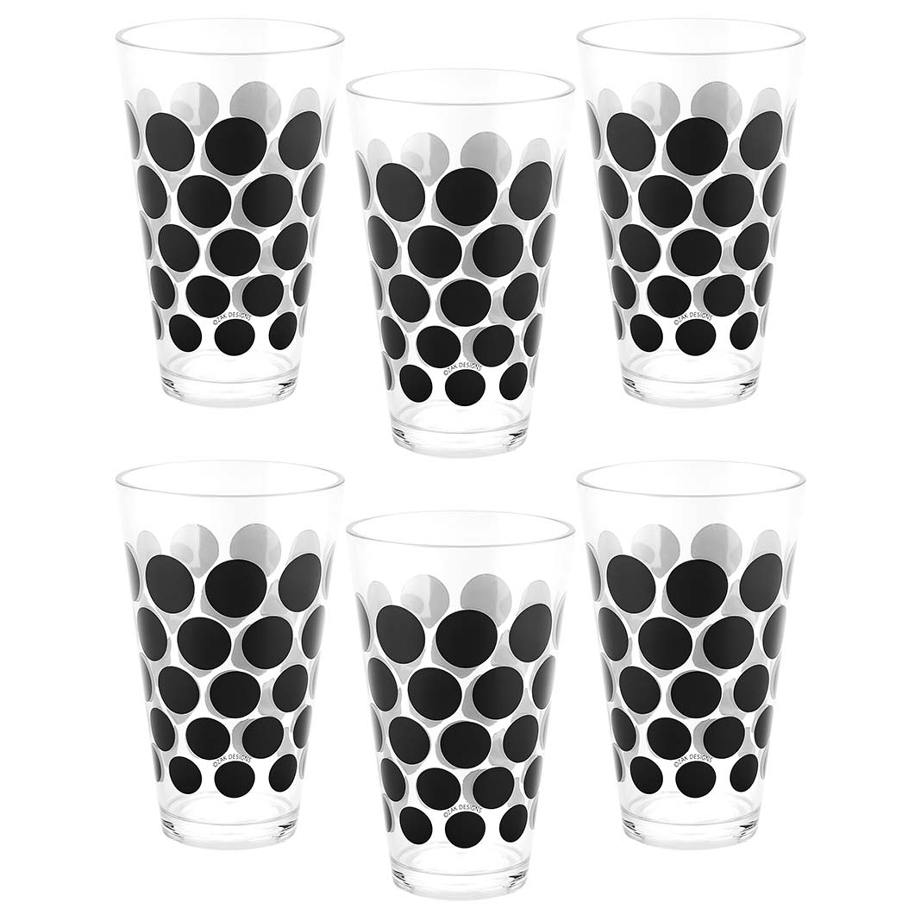 Dot Dot 20 ounce Highball Glass, Black, 6-piece set