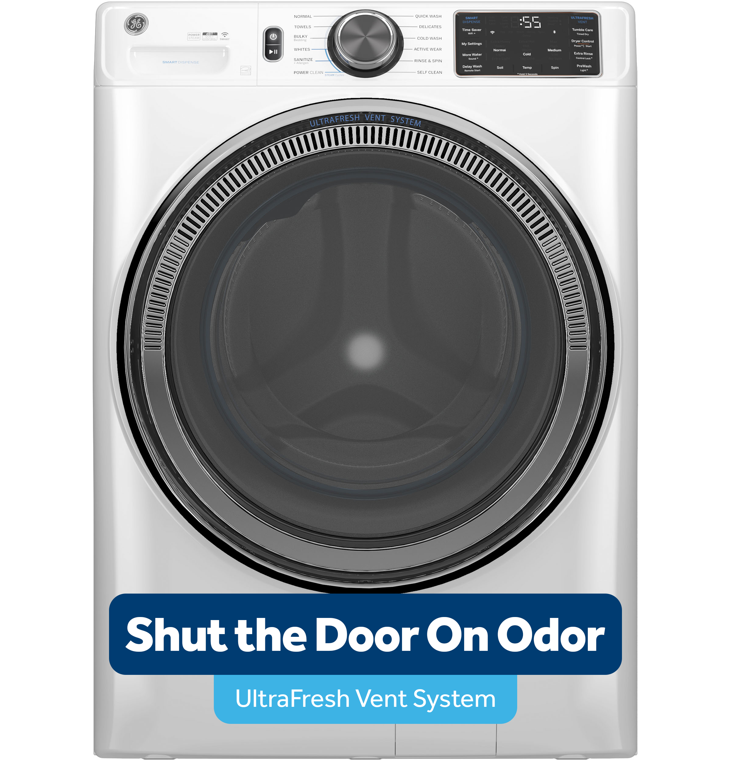 GE® ENERGY STAR 4.8 cu. ft. Capacity Smart Front Load ® Washer with UltraFresh Vent System with OdorBlock™ and Sanitize w/Oxi