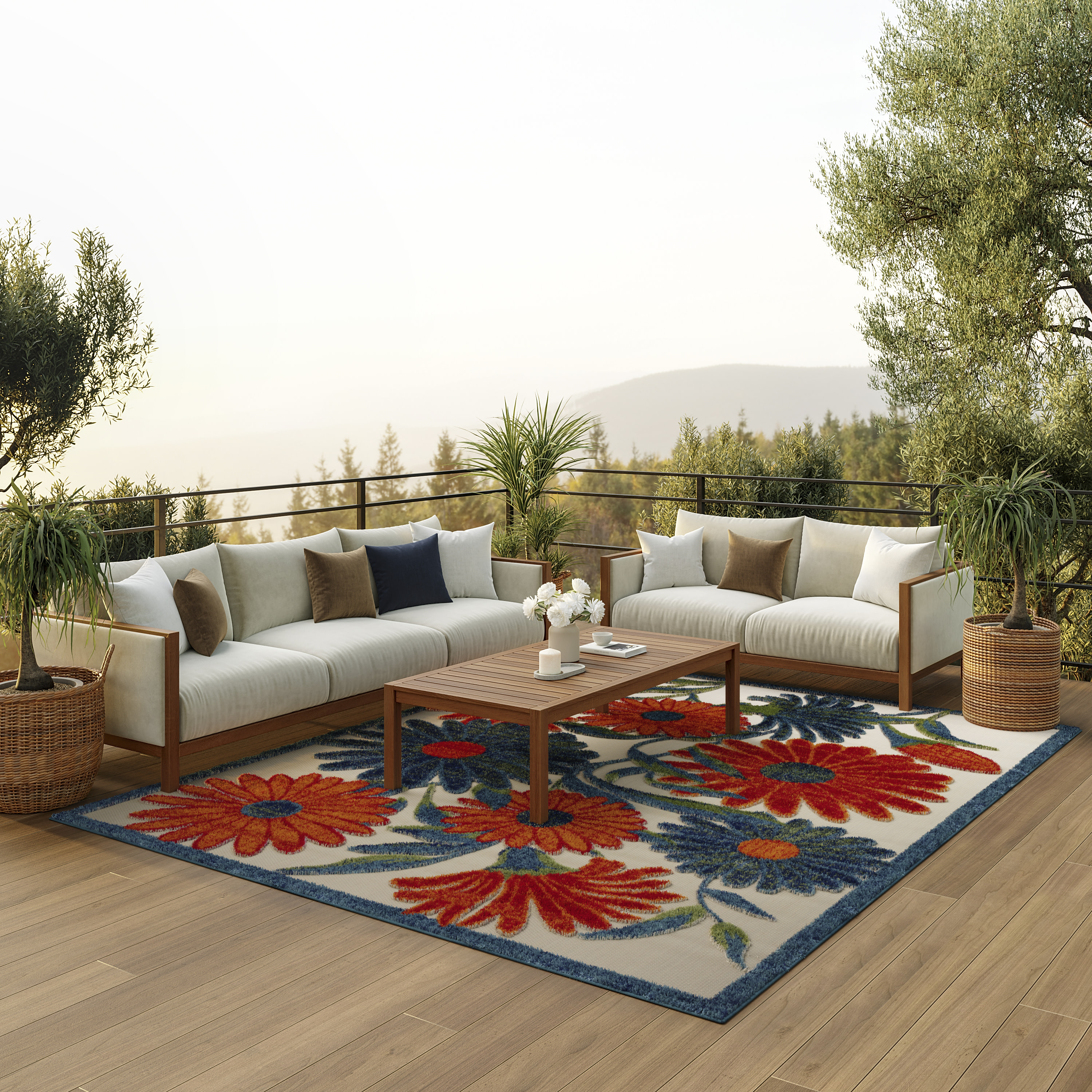 Nourison Aloha 6' x 9' Ivory Multicolor Outdoor Rug