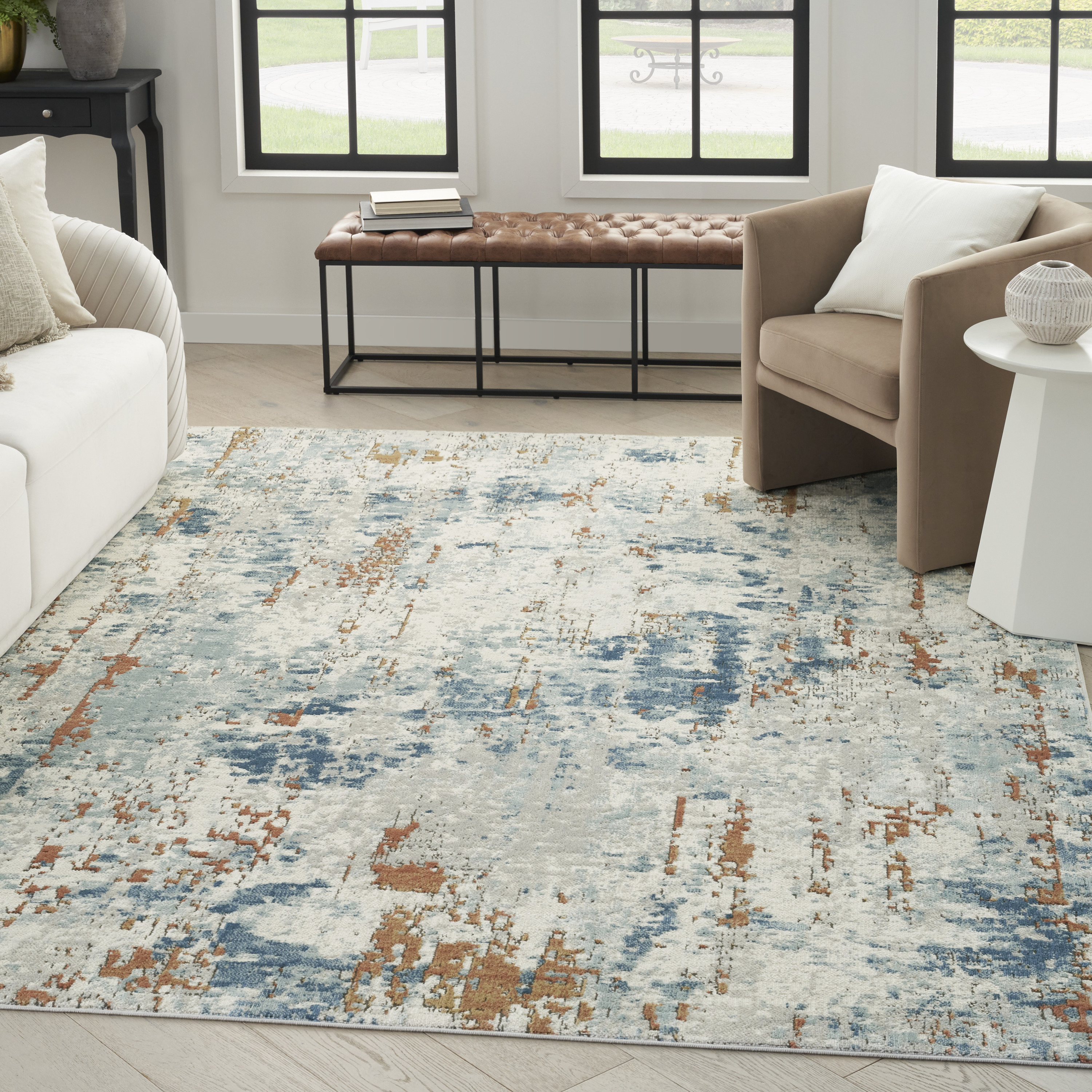 Nourison Quarry 7'10" x 9'10" Beige Blue Rust Modern Indoor Rug