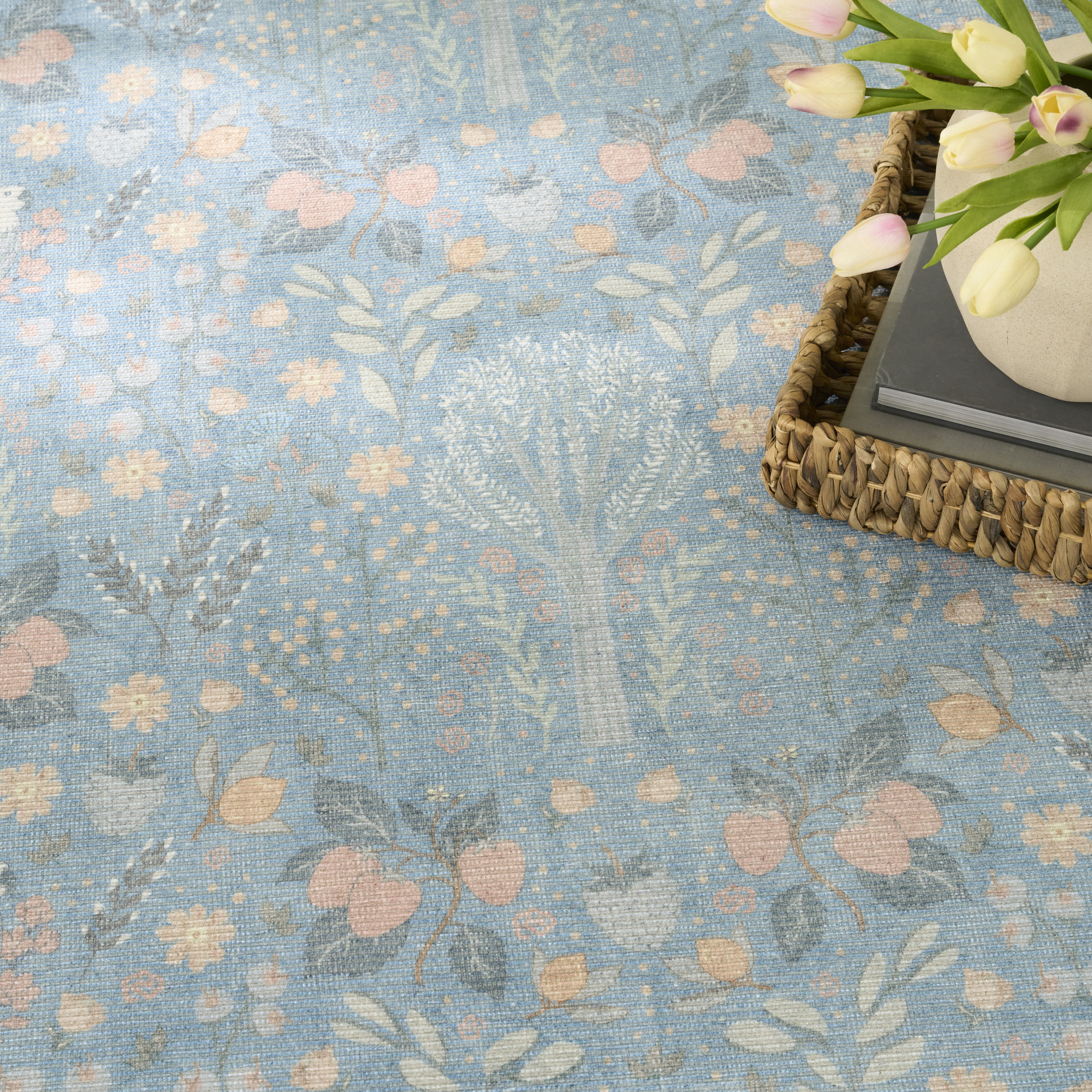 Nourison Botanical Washables 5' x 7' Light Blue Multicolor Modern Indoor Rug