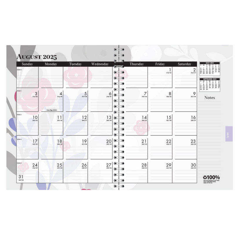 Monthly and Weekly Academic Calendar Planner, Wild Flower, July-August, 7" x 9"
