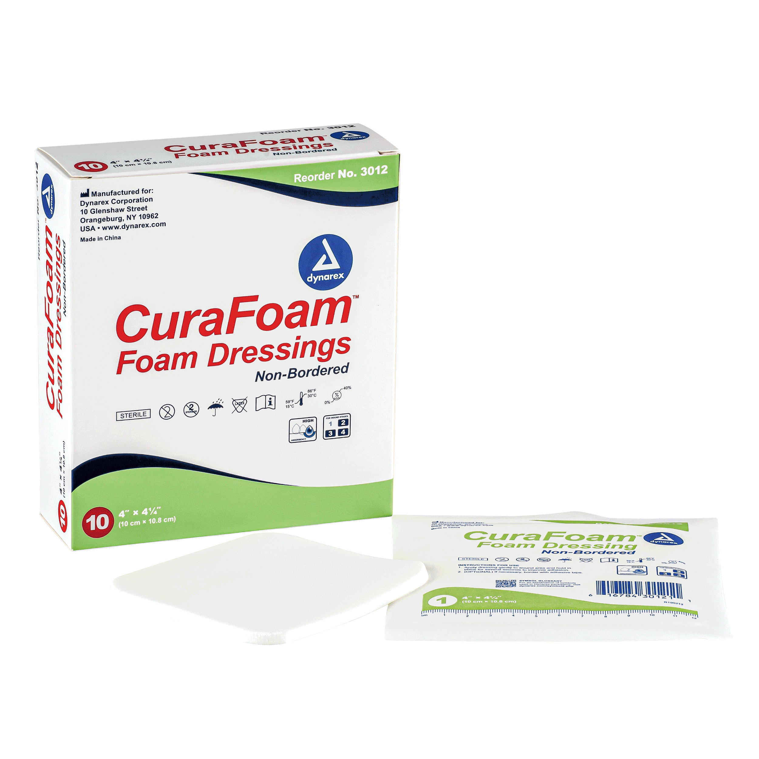 CuraFoam™ Foam Dressing - 4″×4¼″ - 3012