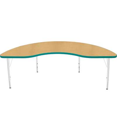 Creative Colors® Activity Table, Kidney, 36" x 72", Maple Top Color, Teal Edge Color, Standard Leg Height, Platinum Silver Legs,