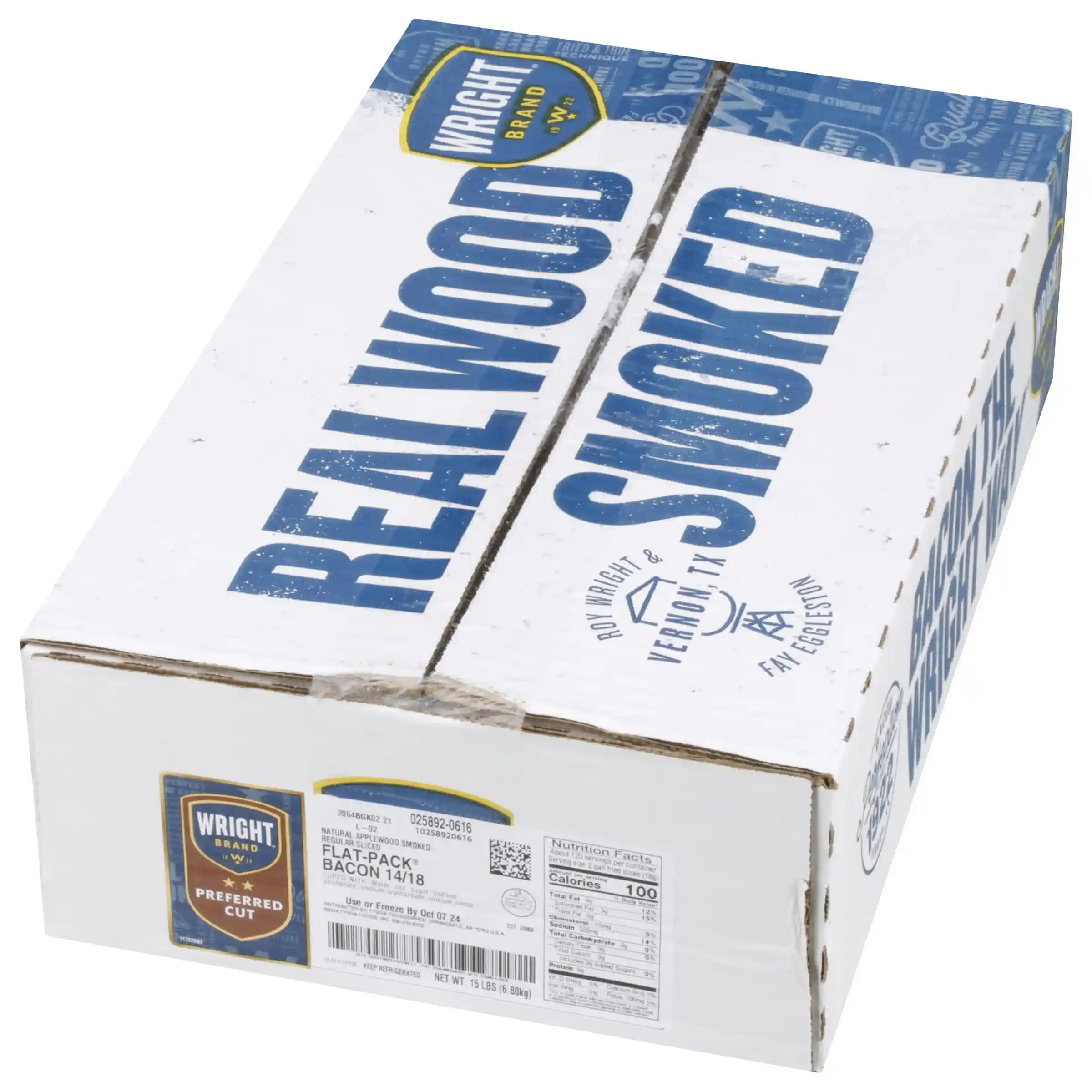 Wright® Brand Naturally Applewood Smoked Regular Sliced Bacon, Flat-Pack®, 15 Lbs, 14-18 Slices per Pound, Gas Flushed_image_5