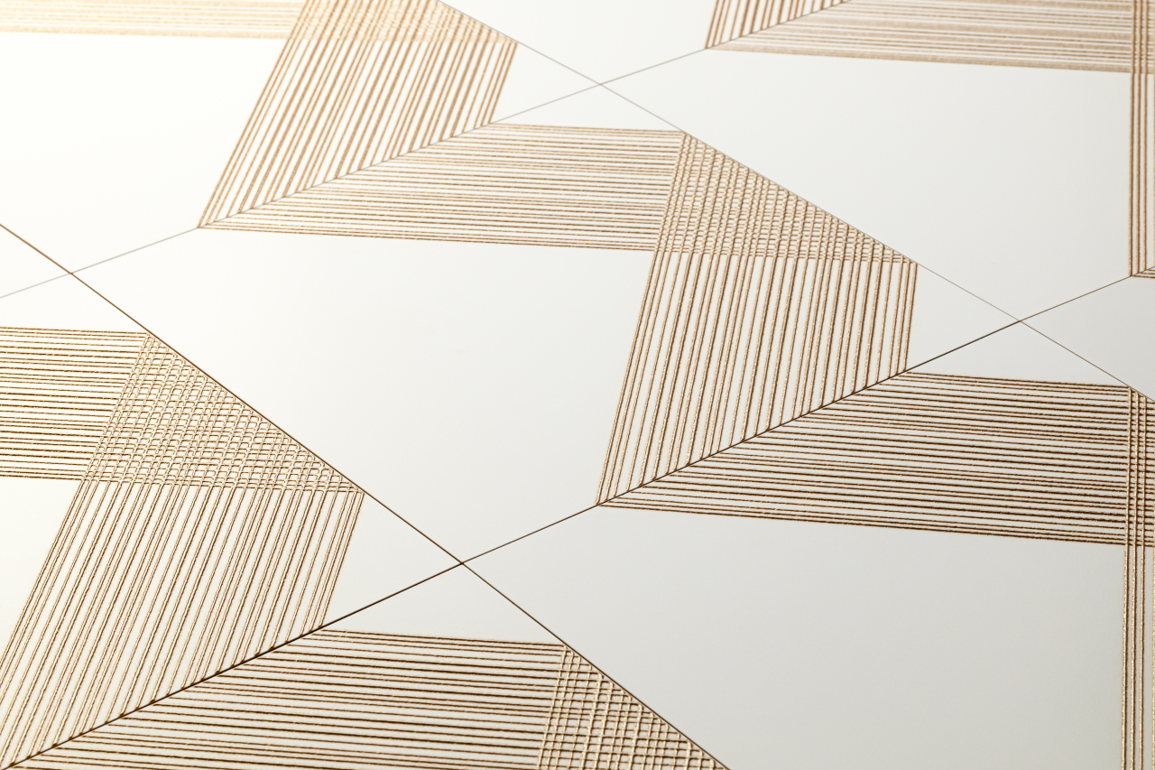 CrissCross White Gold 12x12 Deco 2 Decorative Tile Satin Rectified