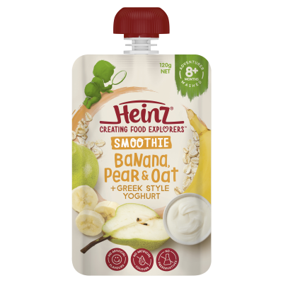  Heinz® Smoothie Banana, Pear & Oat + Greek Style Yoghurt Baby Food Pouch 8+ months 120g 