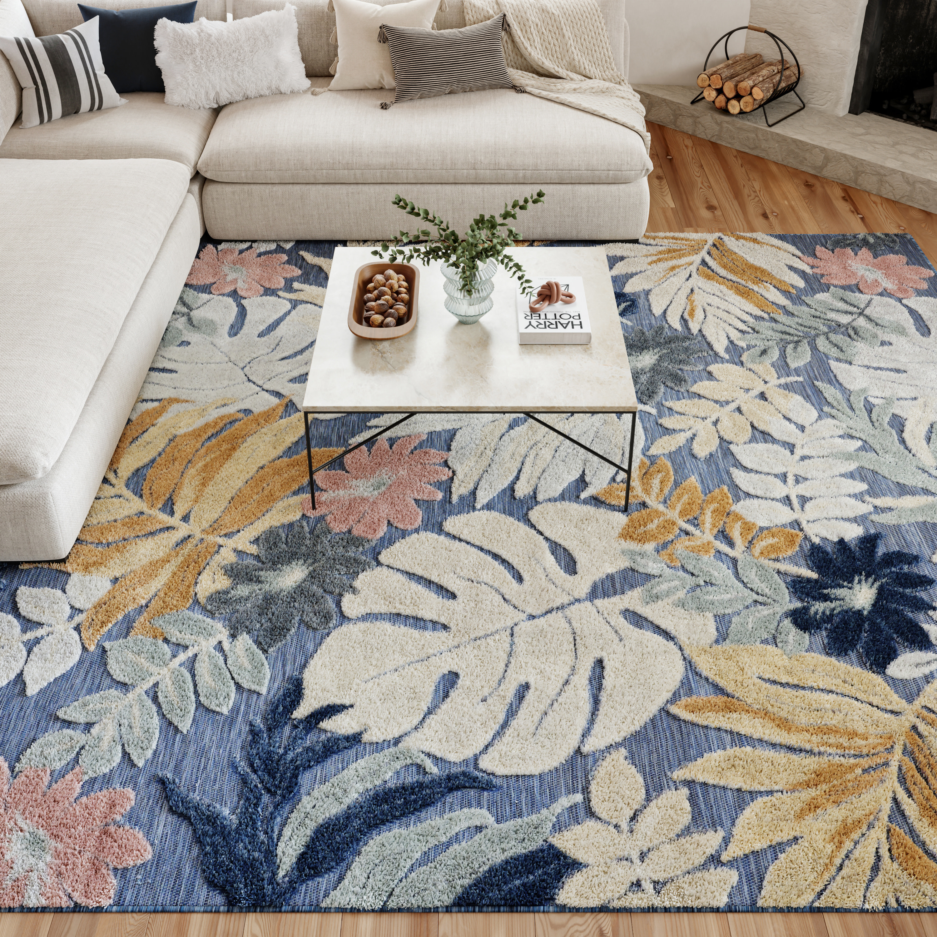 Nourison Suncoast 7'10" x 9'10" Denim Multicolor Tropical Rug
