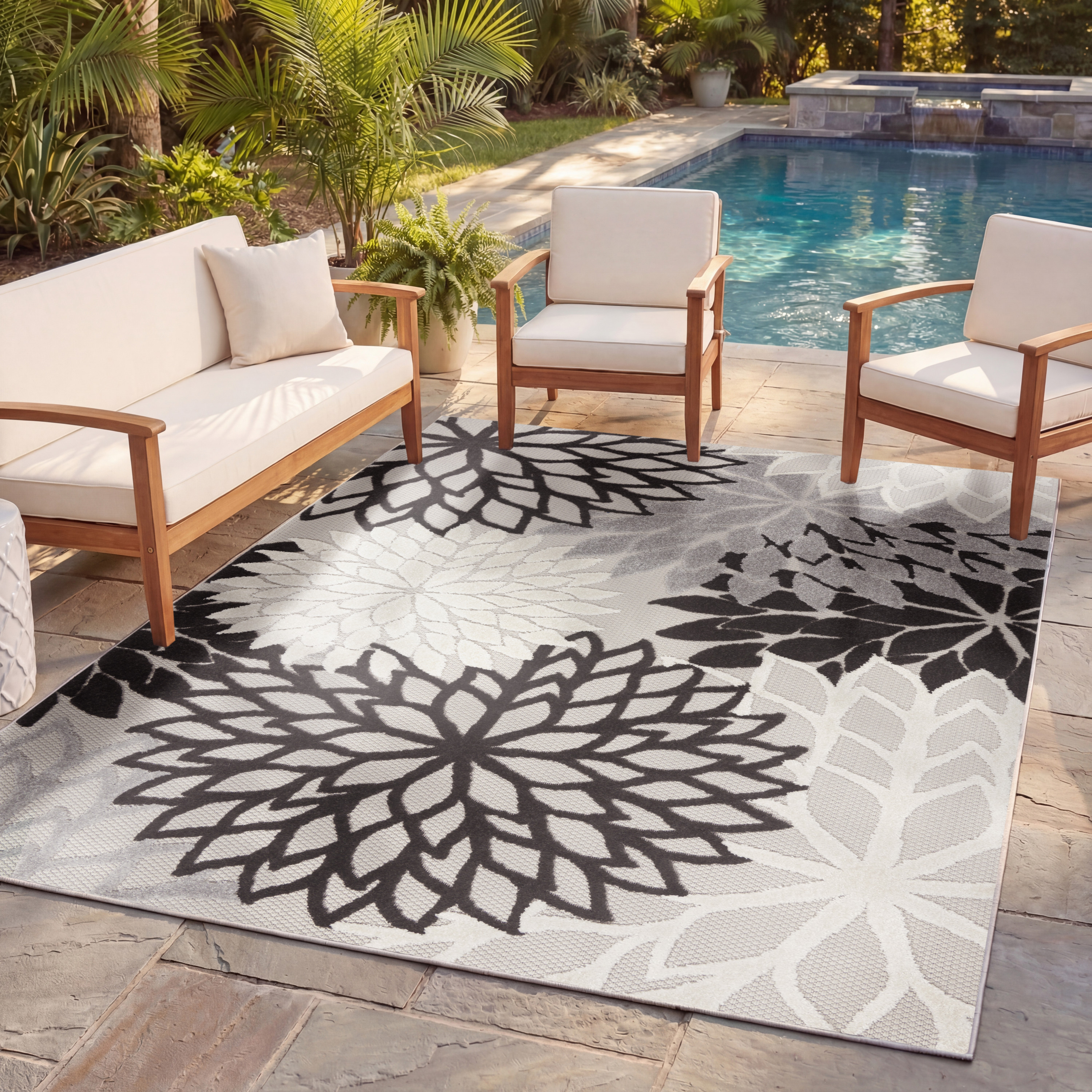 Nourison Aloha 6' x 9' Black White Tropical Rug