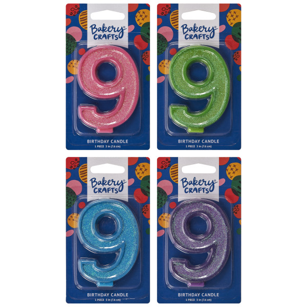 9 Glitter Numeral Candles