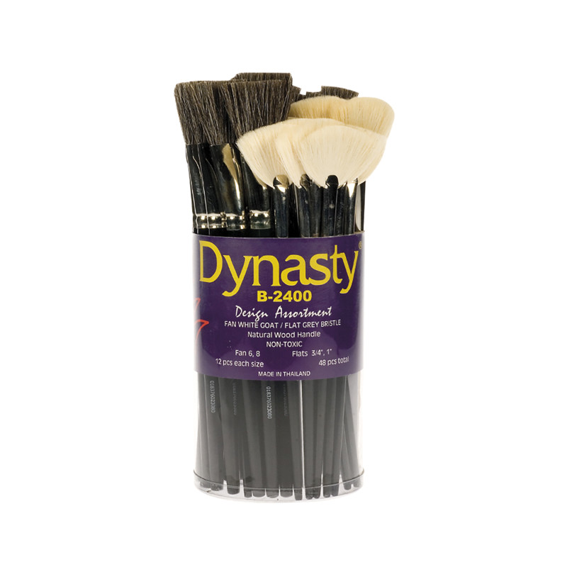White Goat Fan and Grey Bristle Glaze Brush Canister, 48 Brushes