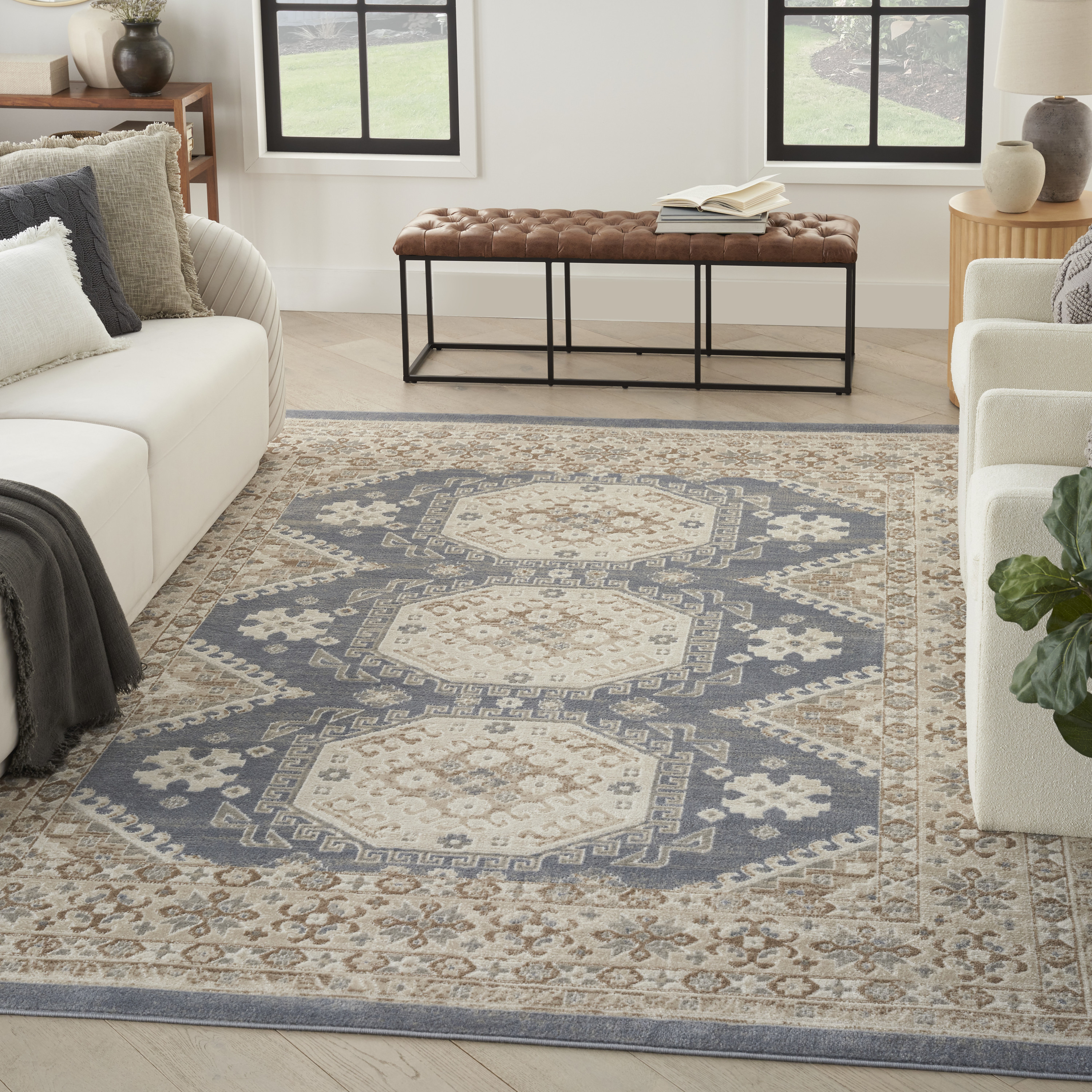 Nourison Serenity Home 9' x 12' Ivory Blue Vintage Indoor Rug