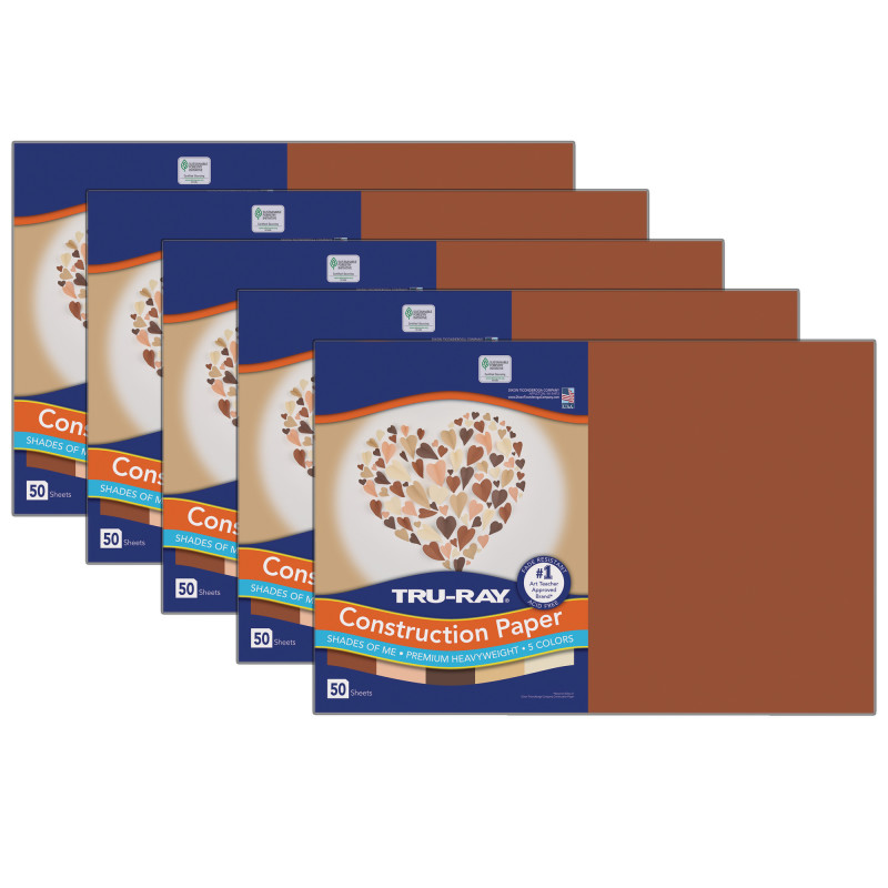 Shades of Me Construction Paper, Heavyweight, 5 Assorted Skin Tone Colors, 12" x 18", 50 Sheets Per Pack, 5 Packs