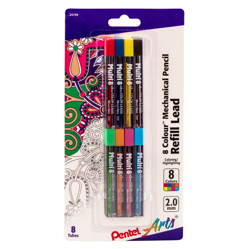 8 Color Pencil Lead Refill (2.0mm), Assorted Colors, 8-Pack