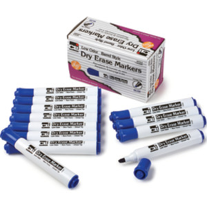 Dry Erase Markers, Barrel Style, Chisel Tip, Blue, Pack of 12