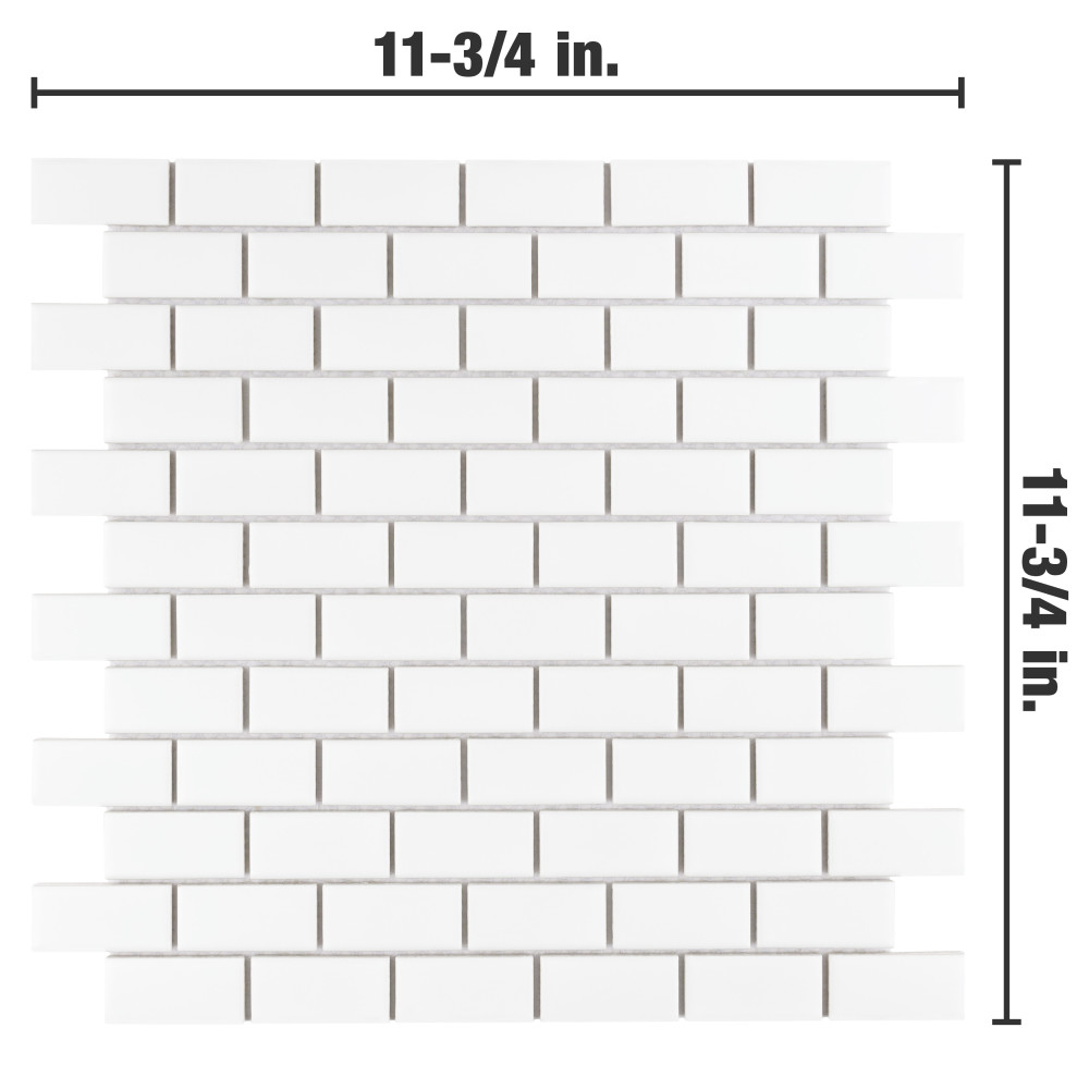 Metro Subway Matte White 11-3/4 in. x 11-3/4 in. Porcelain Mosaic Tile ...