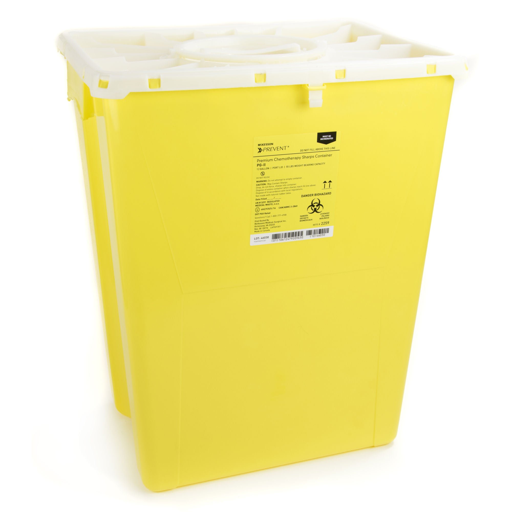 McKesson Prevent® Chemotherapy Sharps Container, 12 Gal., 20.8 x 17.3 x 13 Inch