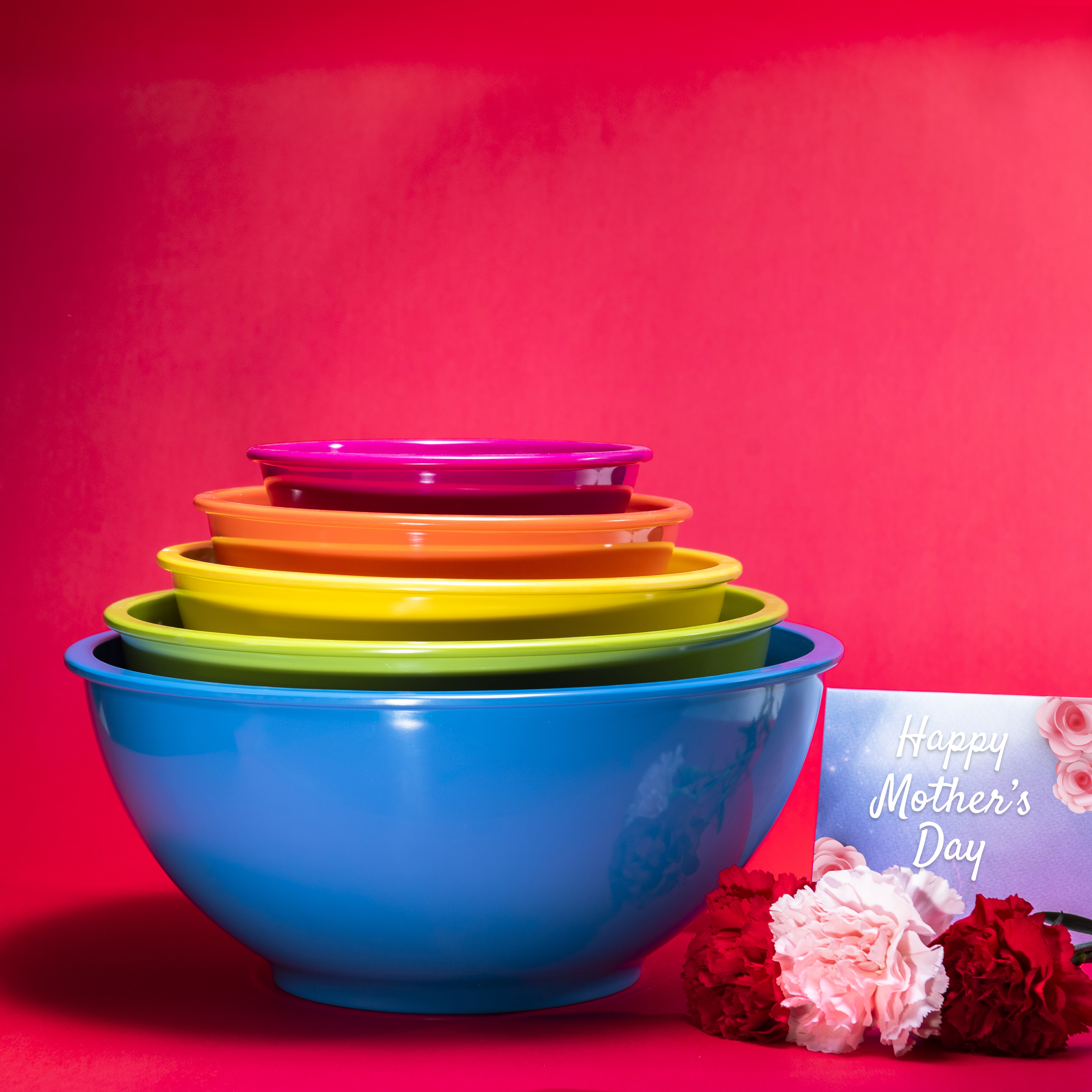 Colorway Plastic Serving and Mixing Bowl Set, Pink and Azure, 5-piece set slideshow image 7