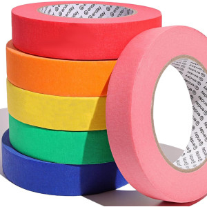 Cinta adhesiva de colores, 1" x 60 yardas, colores surtidos, paquete de 6