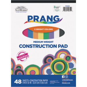 Construction Paper Pad, Medium Weight, 8 Assorted Colors, 9" x 12", 48 Sheets