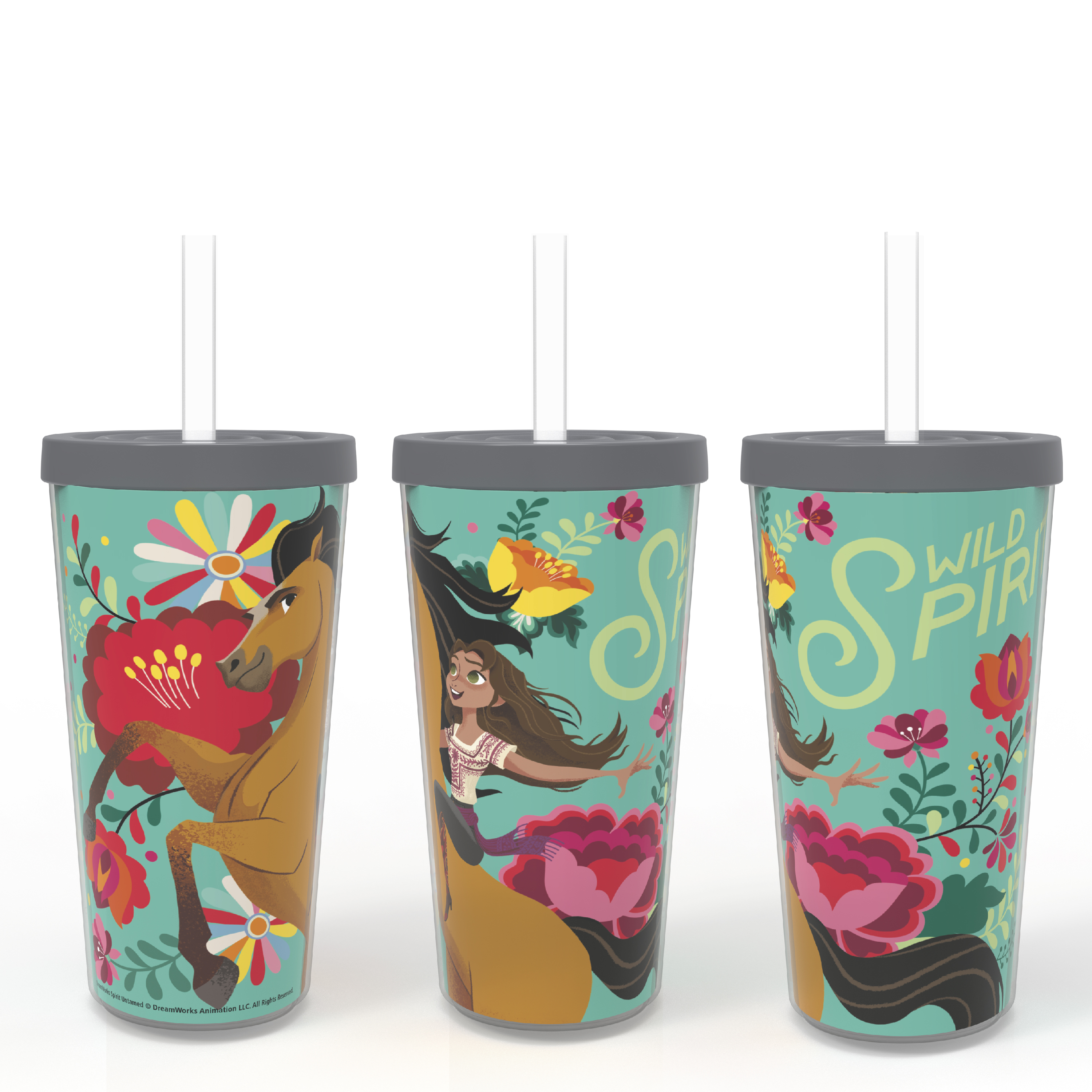Dreamworks Animation 16 ounce Insulated Plastic Tumbler with Straw, Spirit Riding Free Movie slideshow image 2