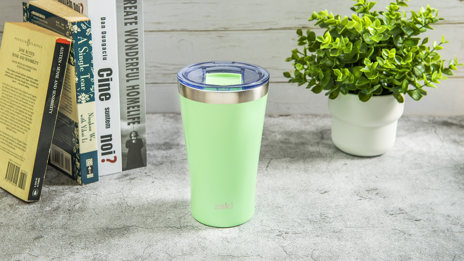 Zak Hydration 20 ounce Reusable Vacuum Insulated Stainless Steel Tumbler with Straw, Neo Mint slideshow image 5