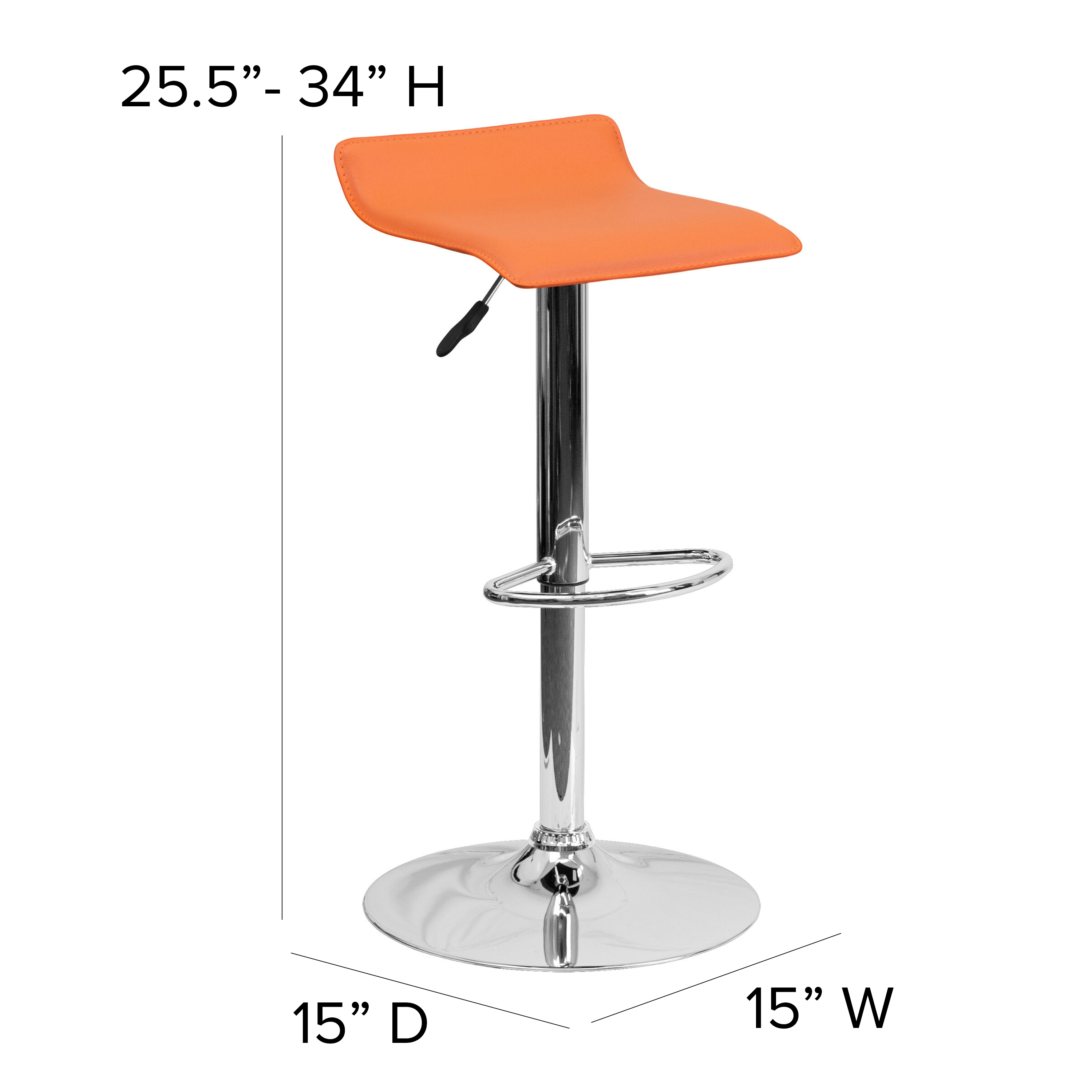 Taburete de bar de vinilo negro altura ajustable con asiento ondulado sólido - Imagen 15 de 31