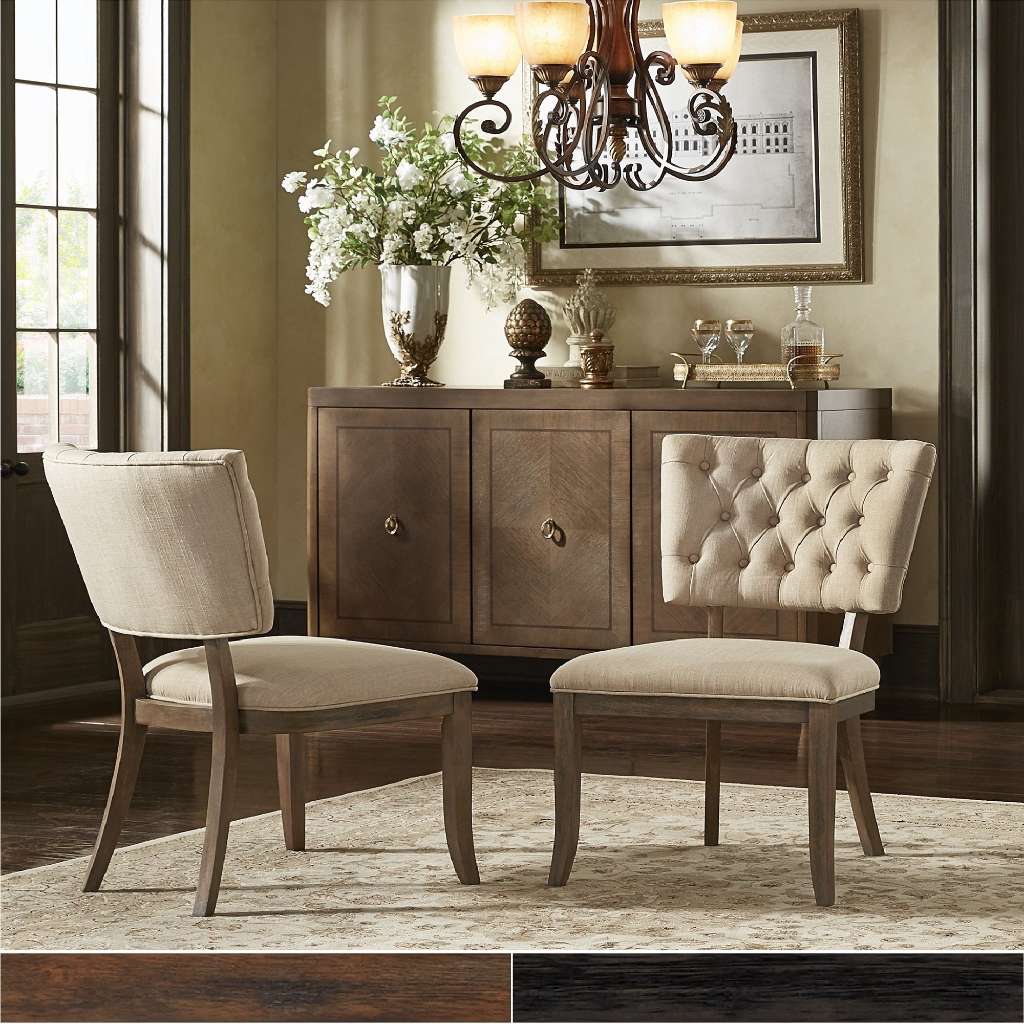 Beige Linen Tufted Dining Chairs (Set of 2)