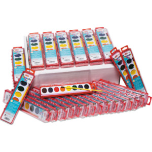 Semi-Moist Watercolor Paint Set, 8-Color Oval Pan w/Brush, 36 Sets