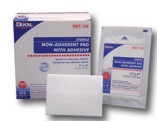 Dukal PAD, NON ADHERENT W/ADH 2X 3" (100/BX 24BX/CS)