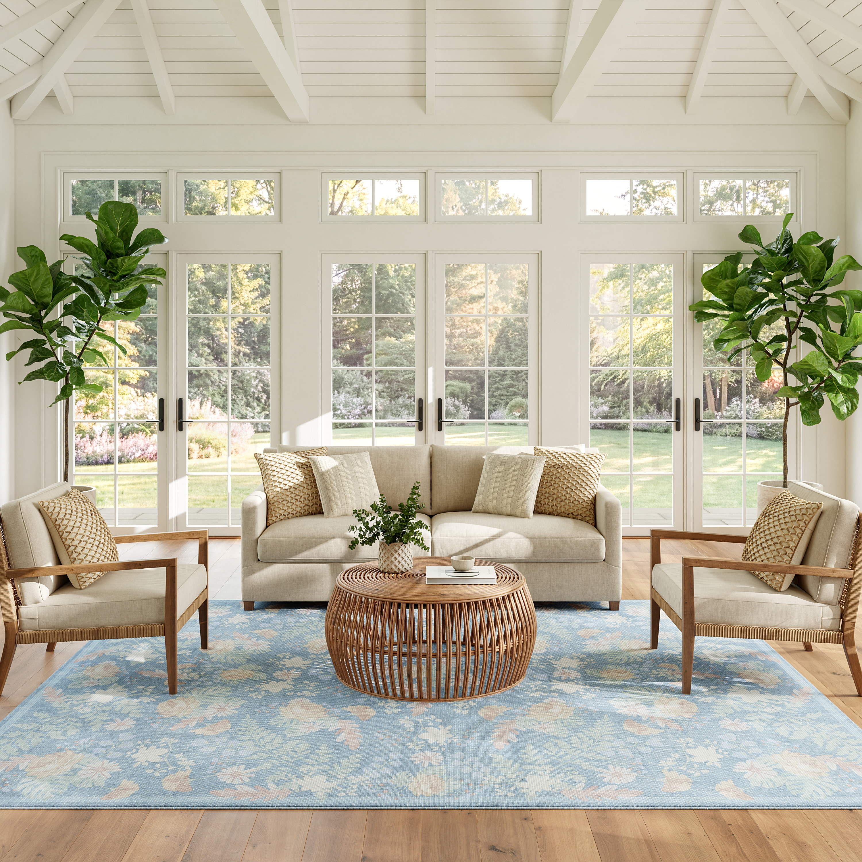 Nourison Botanical Washables 4' x 6' Blue Multicolor Farmhouse Indoor Rug