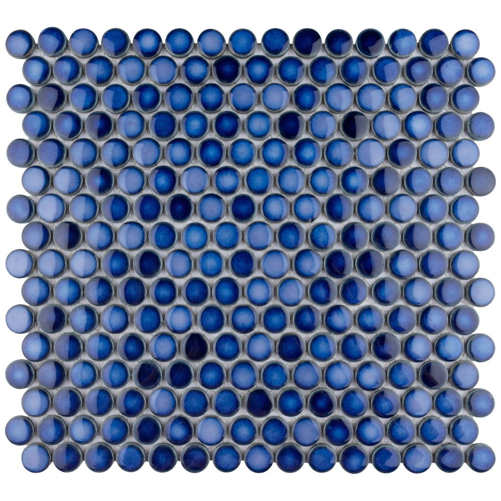 Hudson Penny Round Sapphire 11-7/8 in. x 12-5/8 in. Porcelain Mosaic Tile