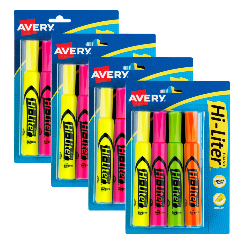 Hi-Liter%C2%AE+Desk-Style+Highlighters%2C+Assorted+Colors%2C+Smear+Safe%E2%84%A2%2C+Nontoxic%2C+4+Per+Pack%2C+4+Packs