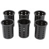 Six-compartment vertical countertop flatware organizer with removable black perforated cylinders