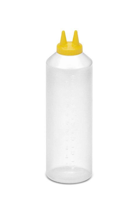 Dispensador a presión doble transparente de 710 ml con tapa amarilla