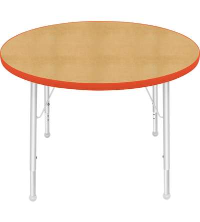 Creative Colors® Activity Table, Round, 36" Diameter, Maple Top Color, Autumn Orange Edge Color, Standard Leg Height, Platinum S