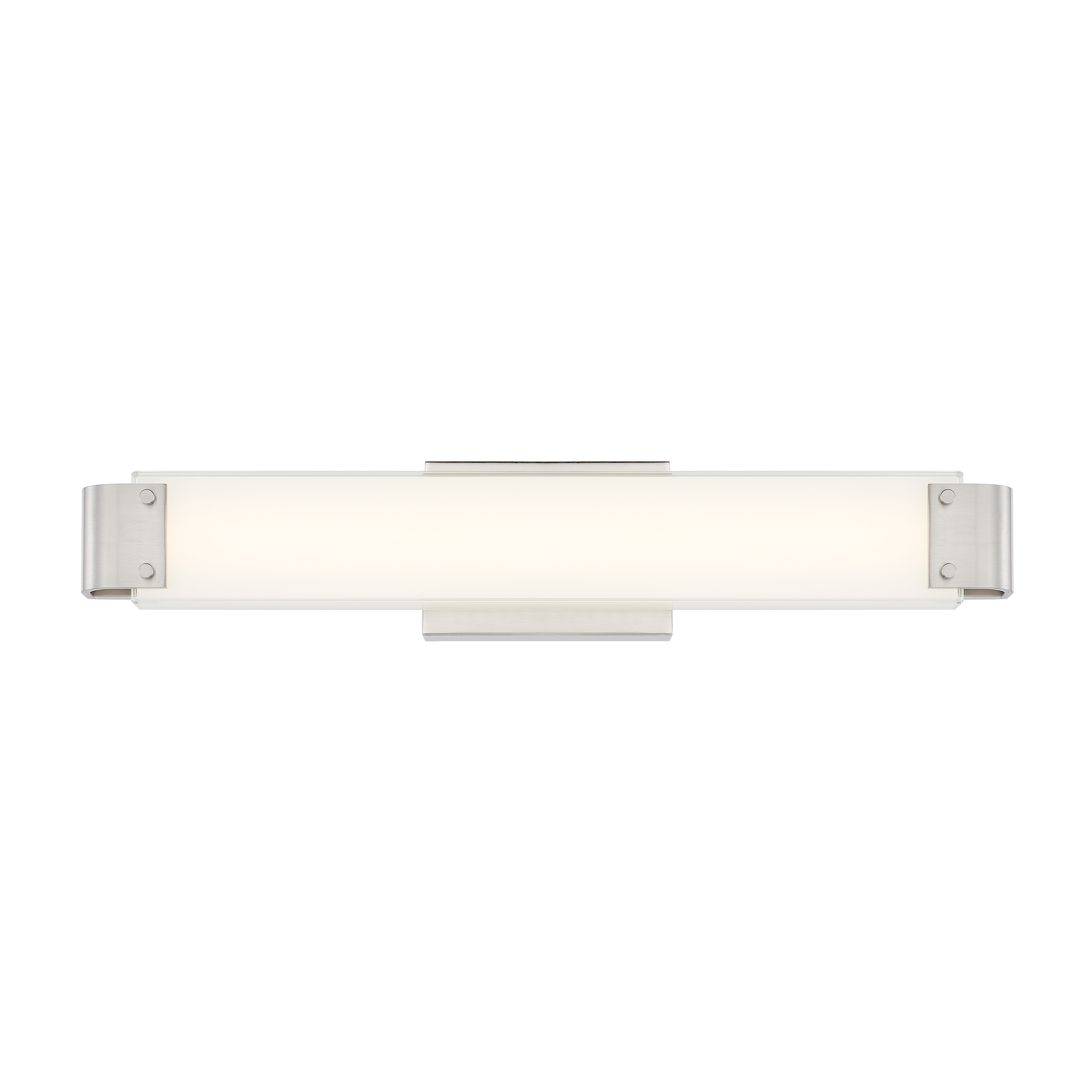 This 24-inch vanity light combines modern design with practical functionality. The frosted aquarium glass diffuses 2200+ lumens of high-CRI LED light, while ADA compliance ensures accessibility. Brushed nickel finish suits various decor styles. - alternate view