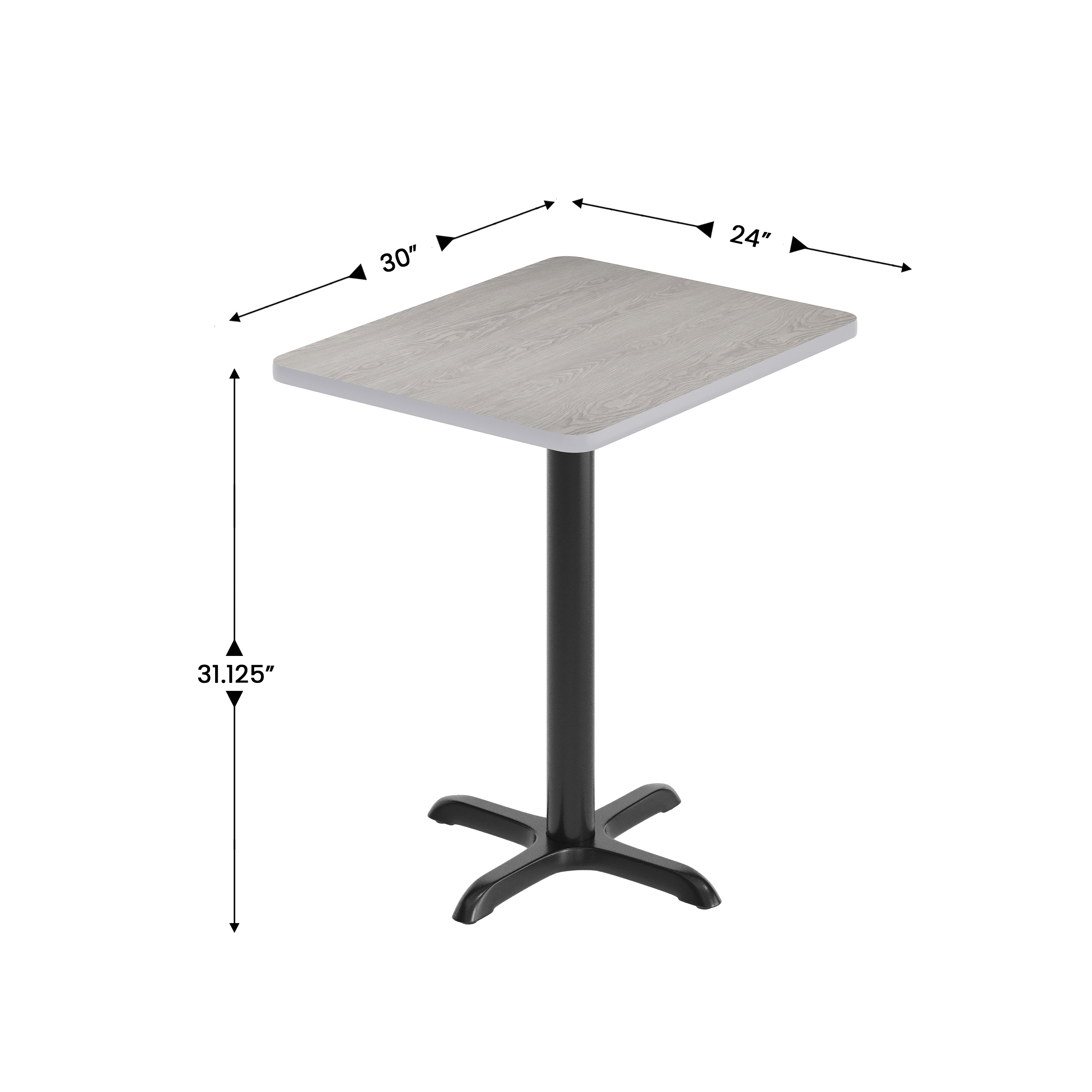 Graniss 24'' x 30'' White Rectangular Laminate Table Top with Black 22 x 22 "... - Picture 31 of 36