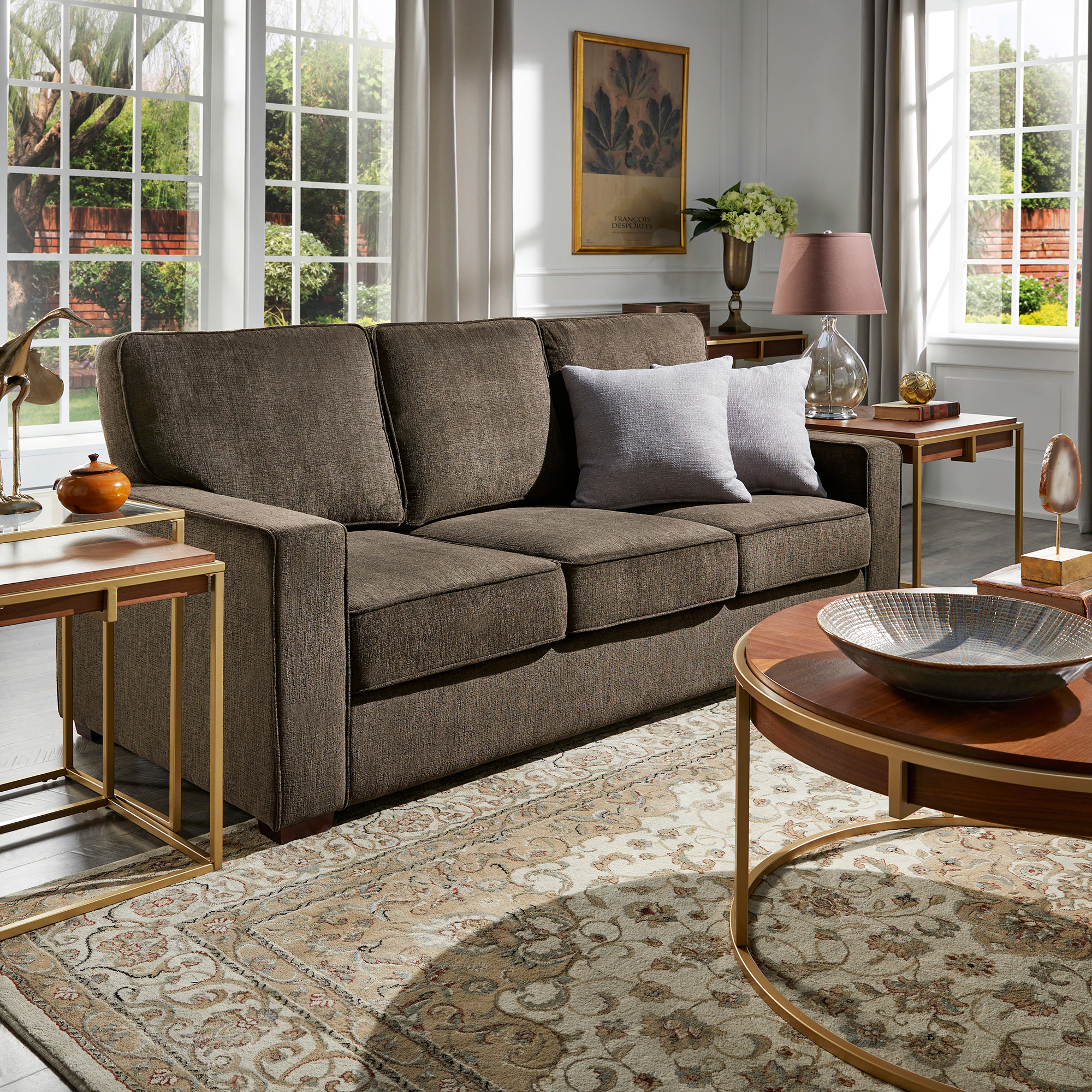 Modern Fabric Upholstered Square Arm Sofa