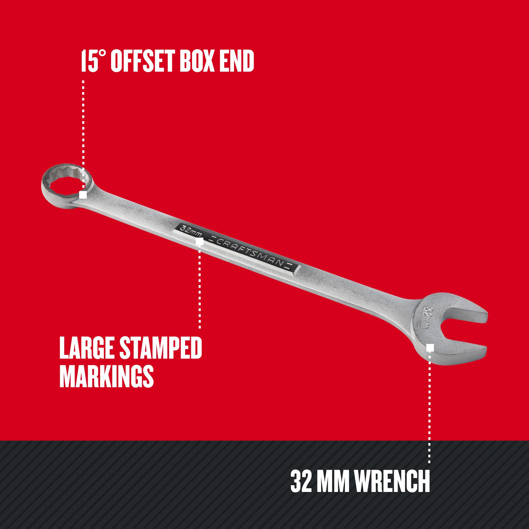 Graphic of CRAFTSMAN Wrenches: Combination highlighting product features