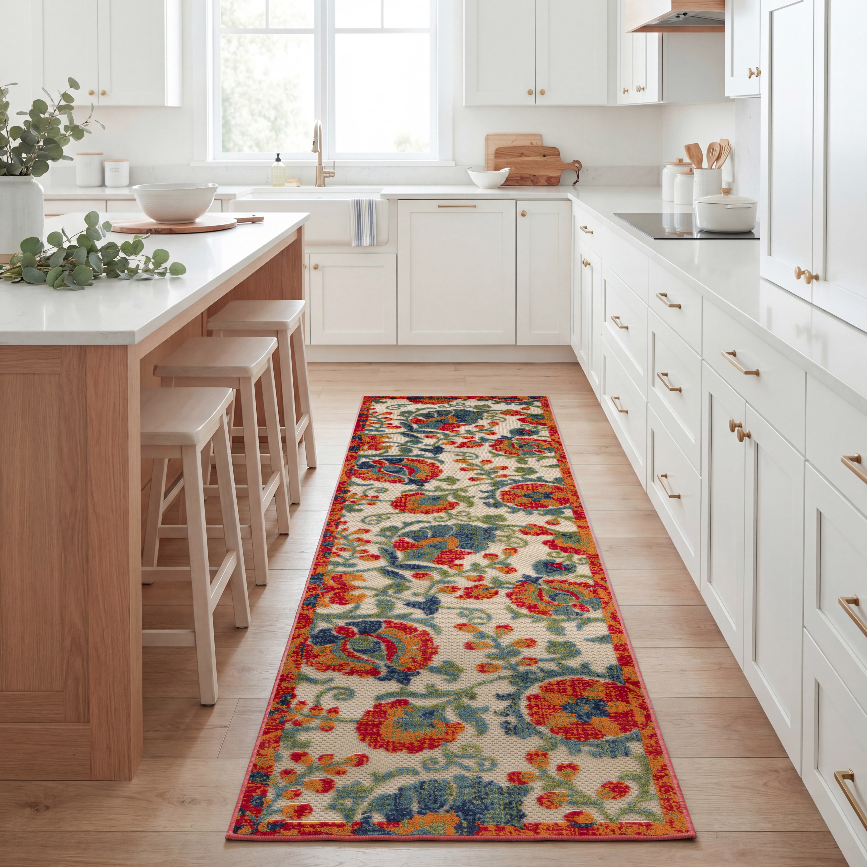 Nourison Aloha 2' x 6' Red Multicolor Farmhouse Rug