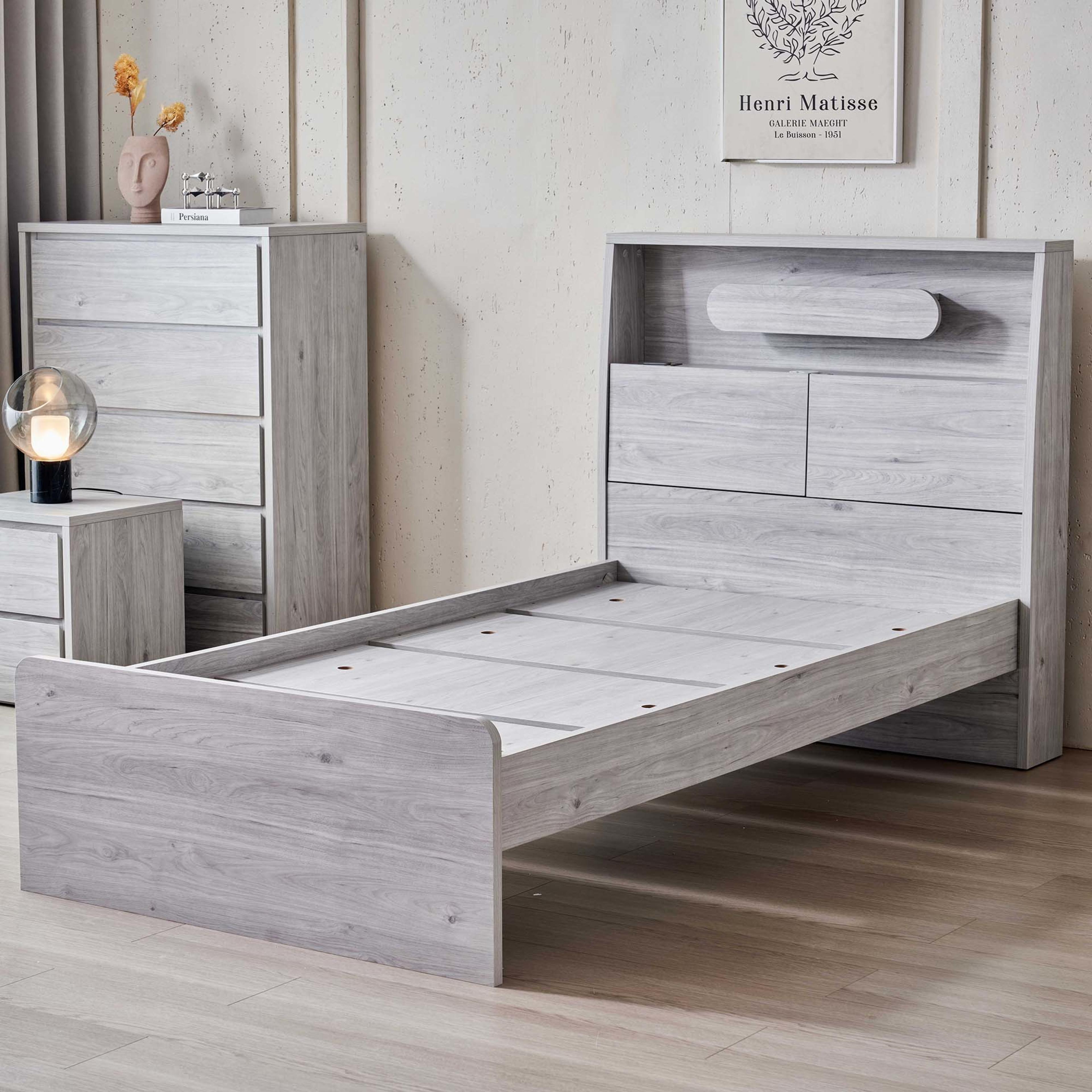 Lifestyle image of the Nova Bed Frame, Stone Oak from Forty Winks