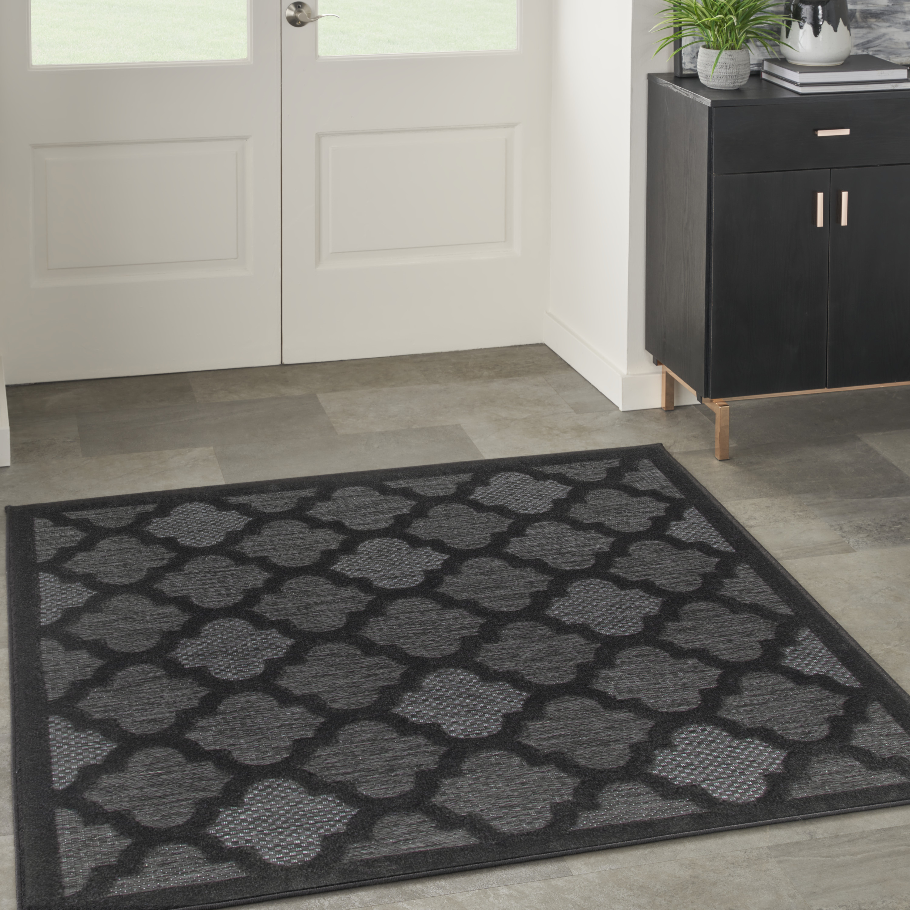 Nourison Easy Care 5' x Square Charcoal Black Modern Rug