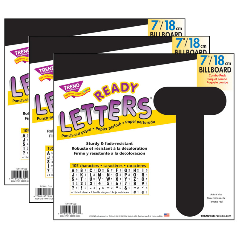 Black 7" Billboard Uppercase Ready Letters®, 3 Packs