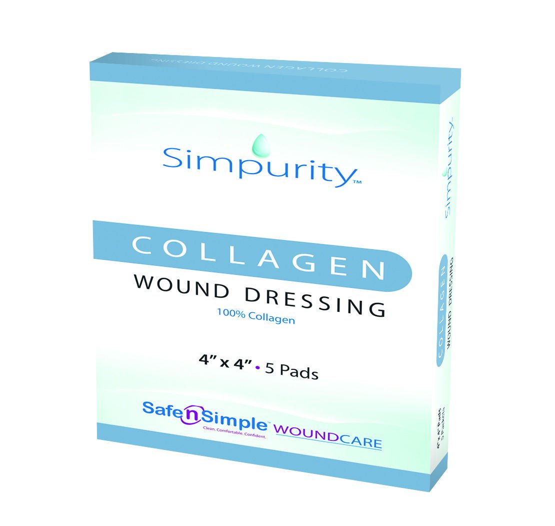 Safe N Simple DRESSING, WND COLLAGEN 4"X4" (5/BX 6BX/CS)