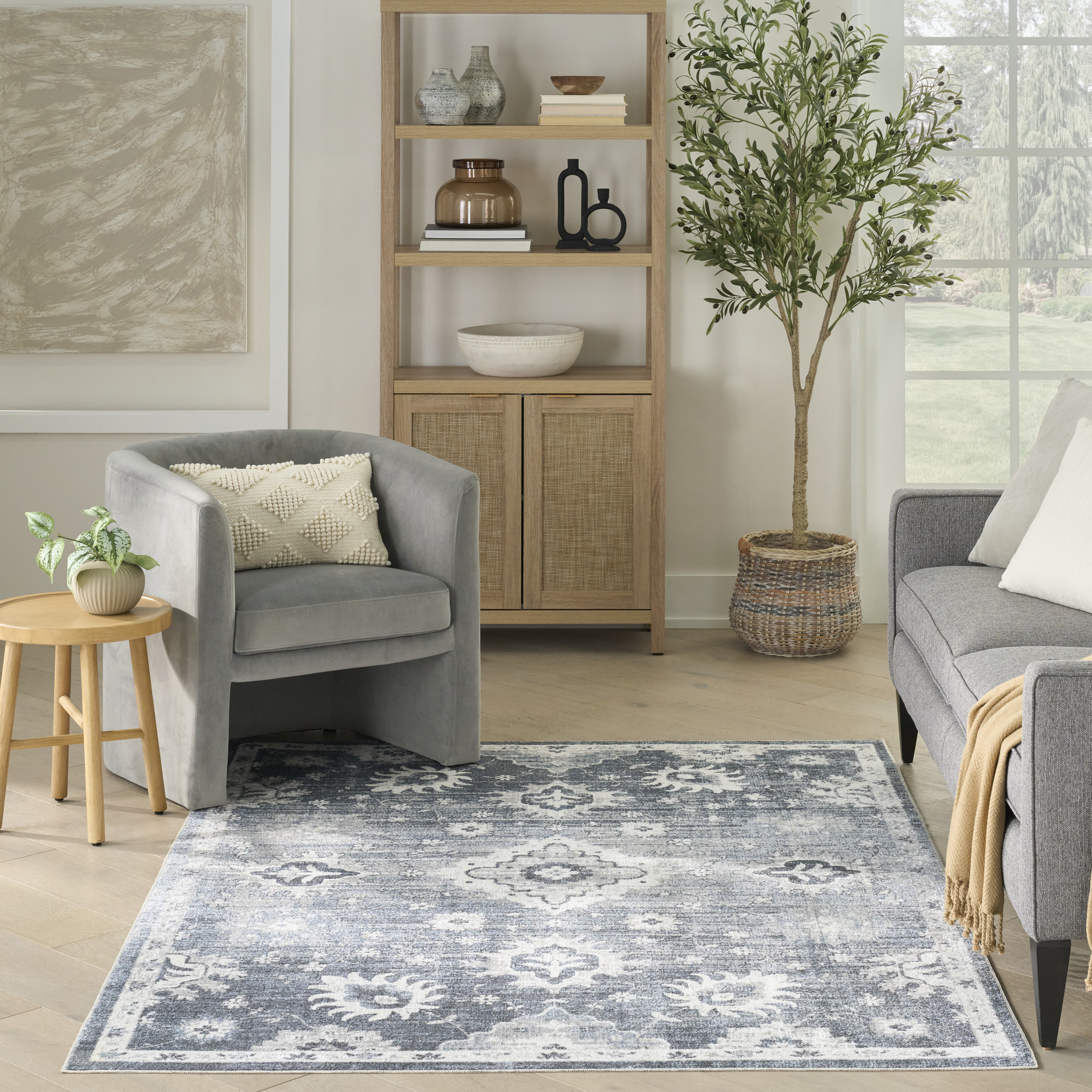Nourison Astra Machine Washable 4' x 6' Denim Vintage Indoor Rug