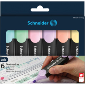 Job Pastel Highlighter, 1 + 5 mm Chisel Tip, 6 Assorted Ink Colors (Turquoise, Mint, Lavender, Light Pink, Peach, Vanilla)