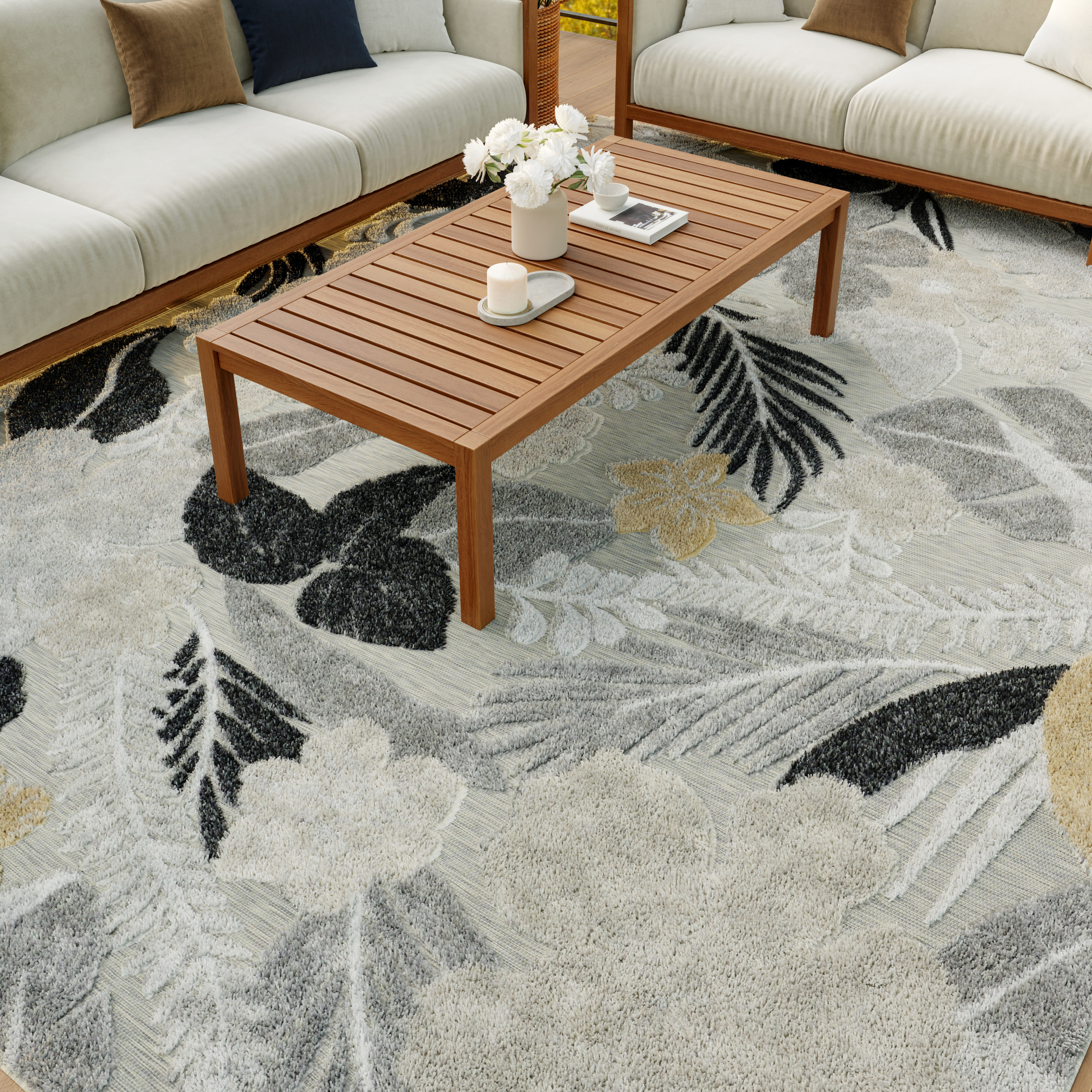 Nourison Suncoast 7'10" x 9'10" Grey Tropical Rug